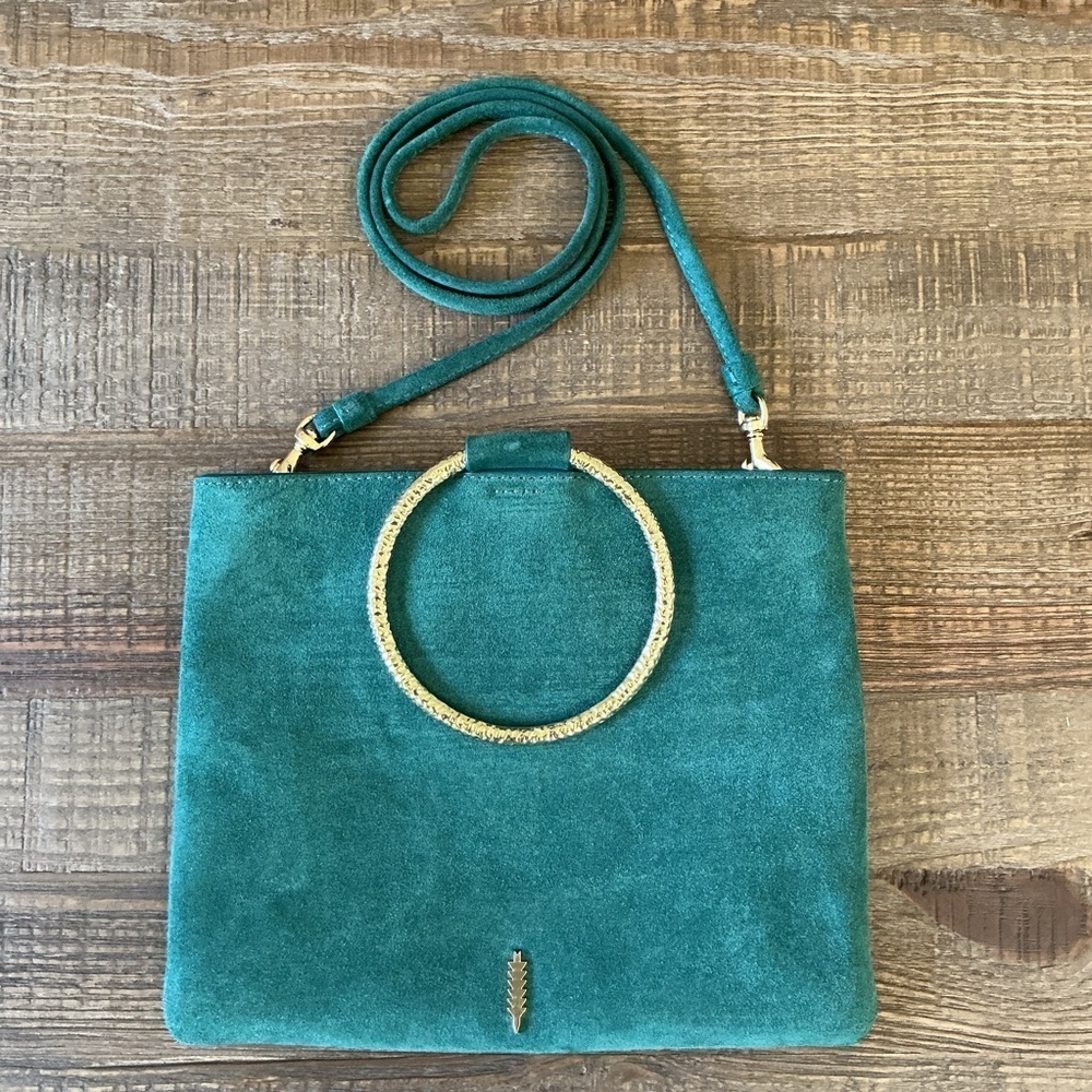 Thacker Le Pouch Leather Bag with Hammered Gold Ring Handles or Crossbody - Picture 9 of 11